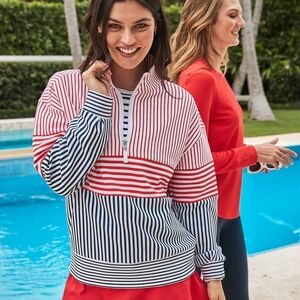 Tuckernuck Addison Bay Soft Luxe Varsity Quarter Zip Women’s Sz M Striped Preppy